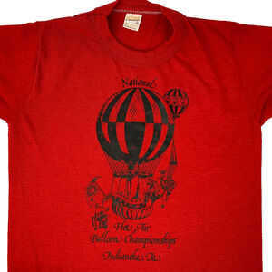 Vintage 80s Hot Air Balloons Indianola T Shirt Iowa Red Kids Boys Youth L Large